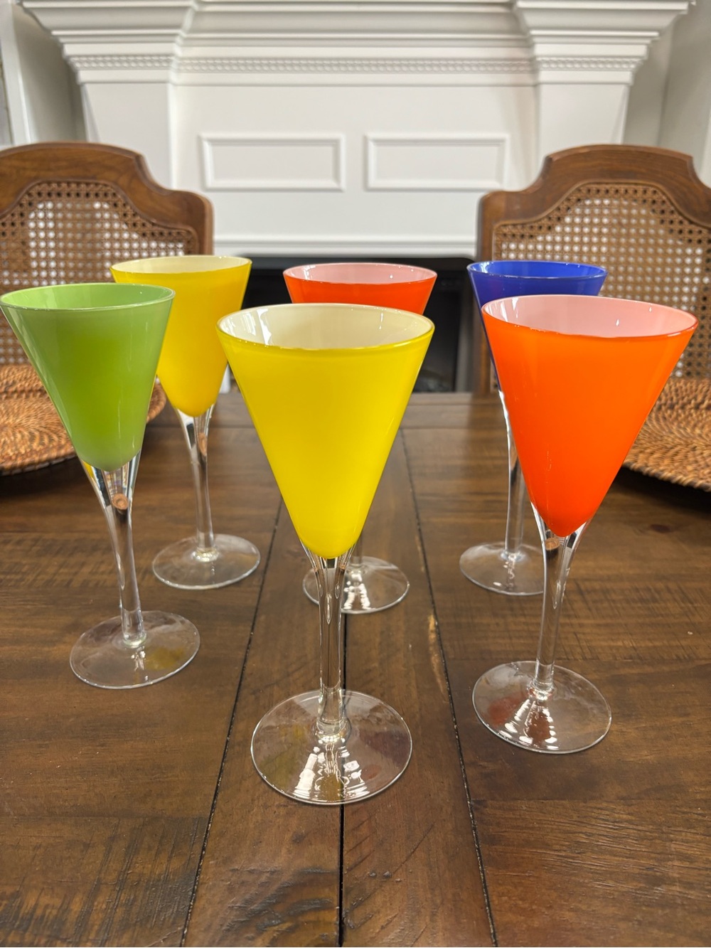 Set of six vintage Gibson colorful wine/margarita glasses 8 3/4 inches tall